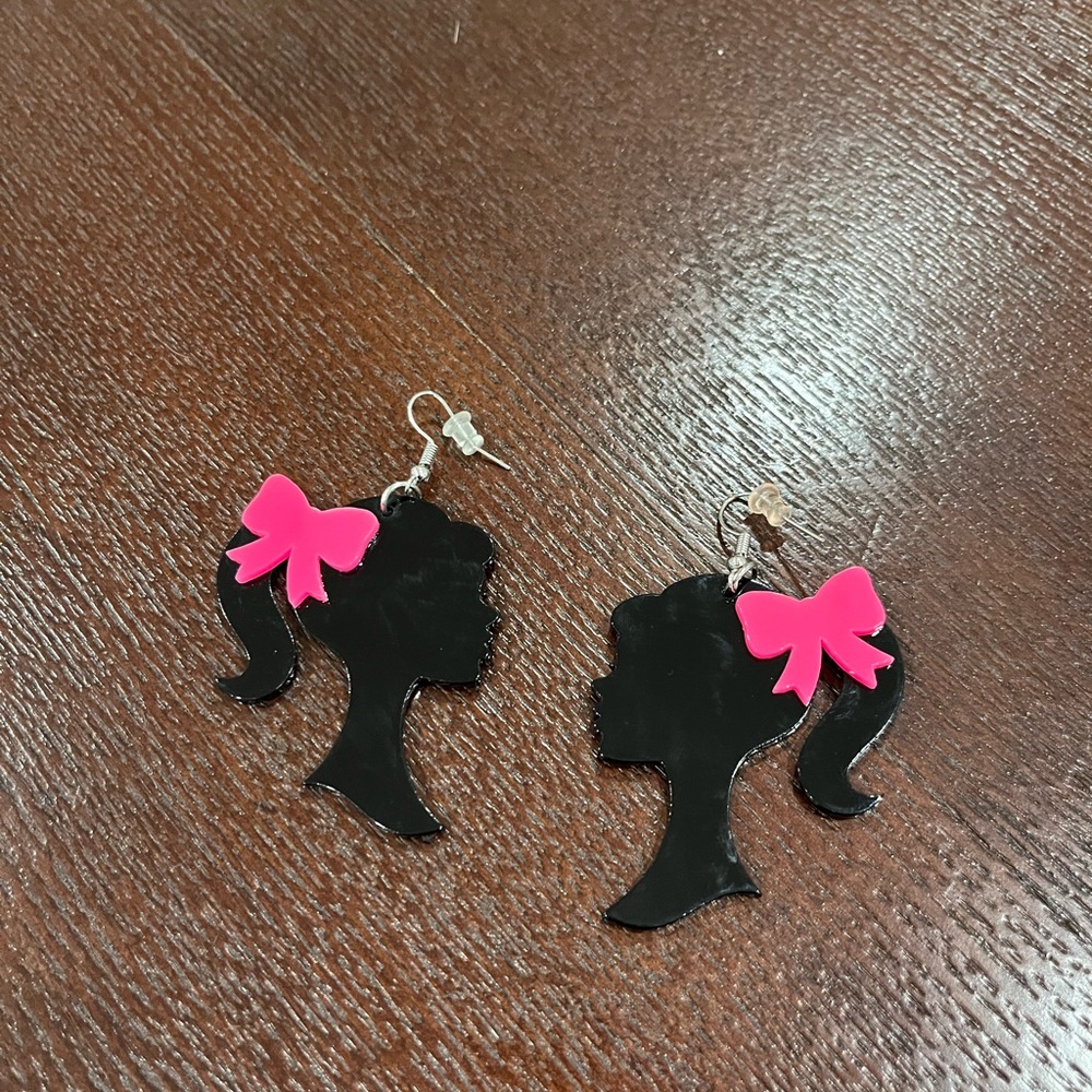 Black and Pink Barbie Doll Silhouette Earrings